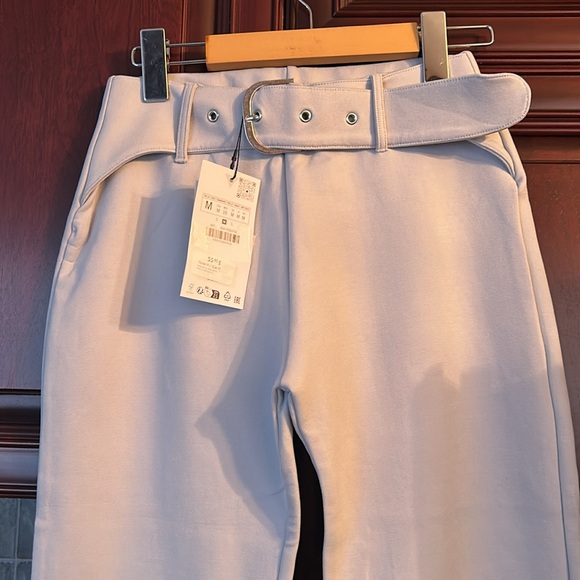 ZARA pearl grey belted flared interlock pants size medium - Picture 9 of 9
